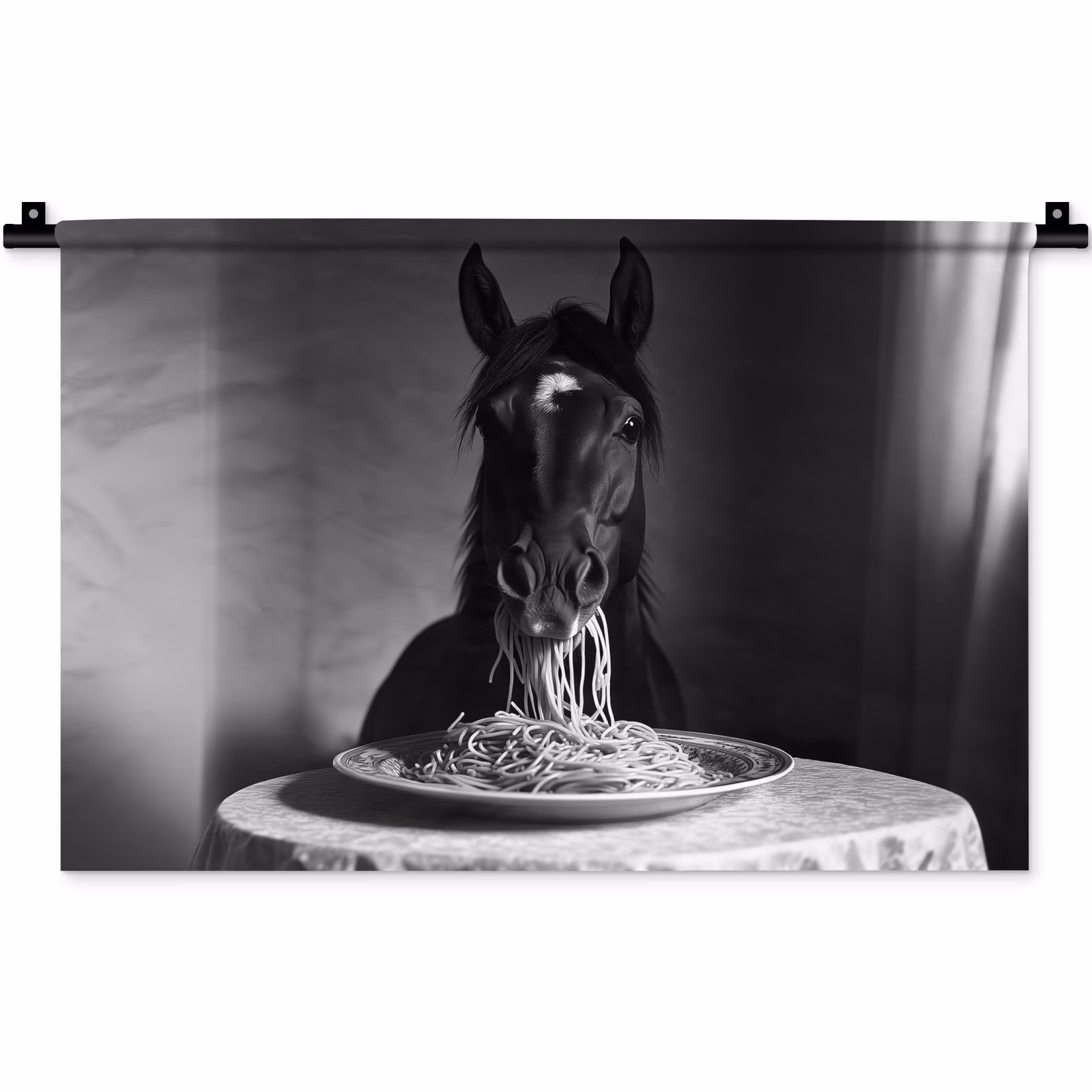 Wandkleed - Paard - Bord - Pasta - Tafelkleed - Zwart Wit - Dieren — 1