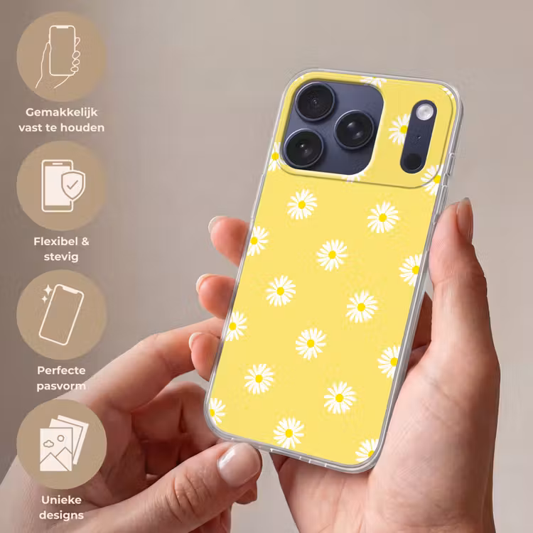 Telefoonhoesje - Madeliefjes - Pastel - Wit - Geel - Bloemen — 4