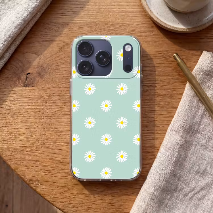 Telefoonhoesje - Madeliefjes - Pastel - Wit - Groen - Bloemen patroon — 2