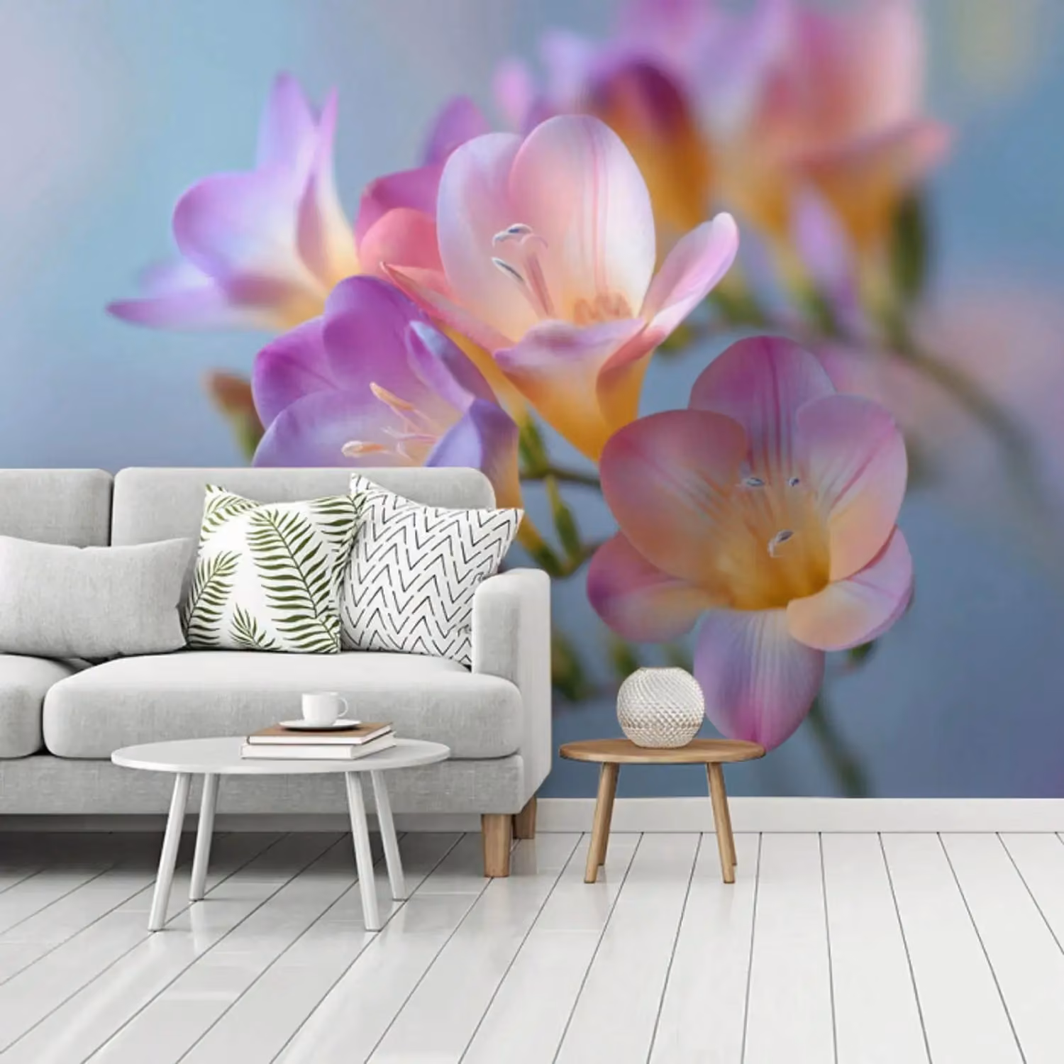 Behang - Bloemen - Paars - Overloop - Meeldraden