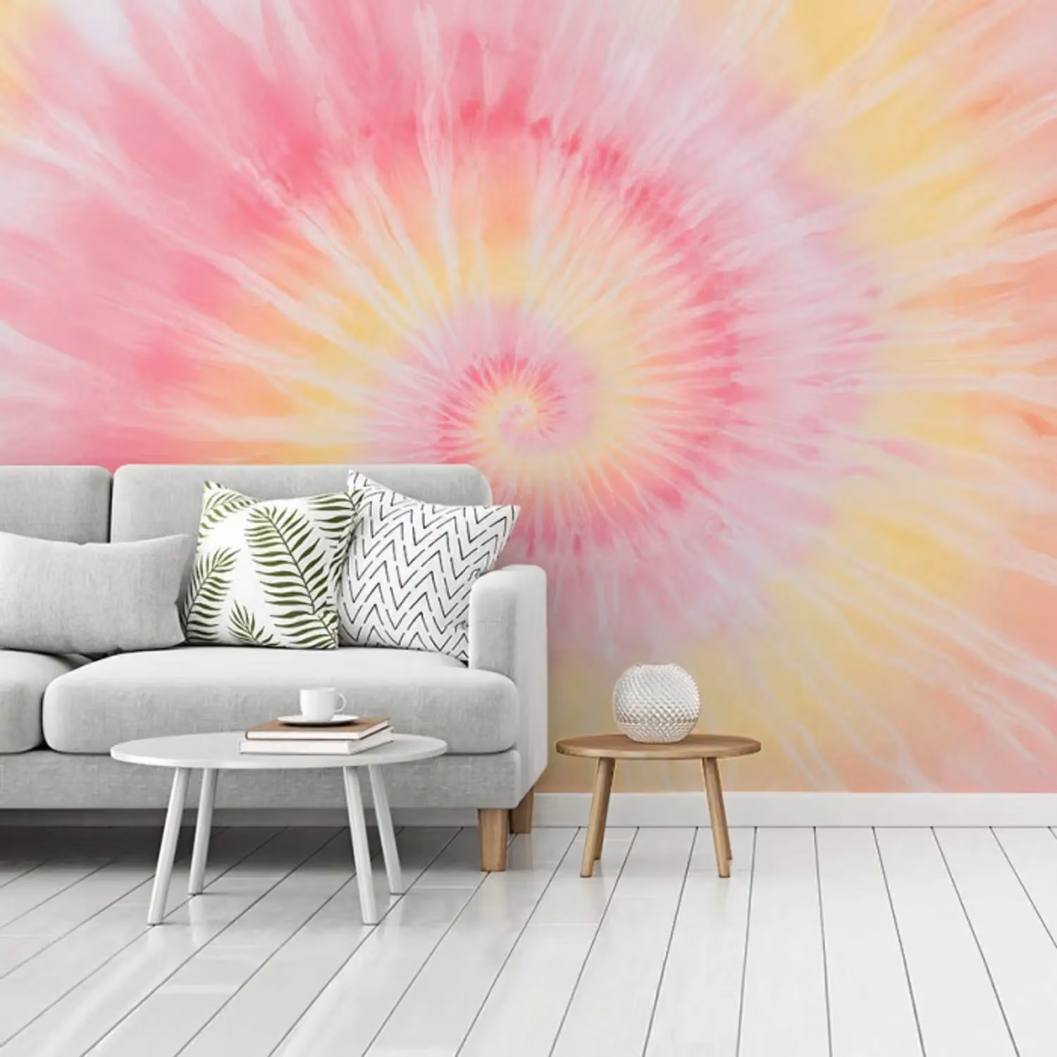 Behang - Patroon - Tie Dye - Pasteltinten - Roze
