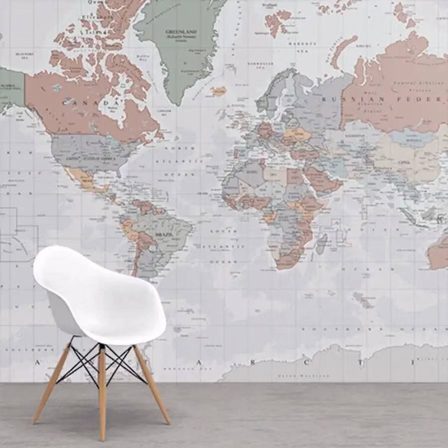 Behang op muur wereldkaart