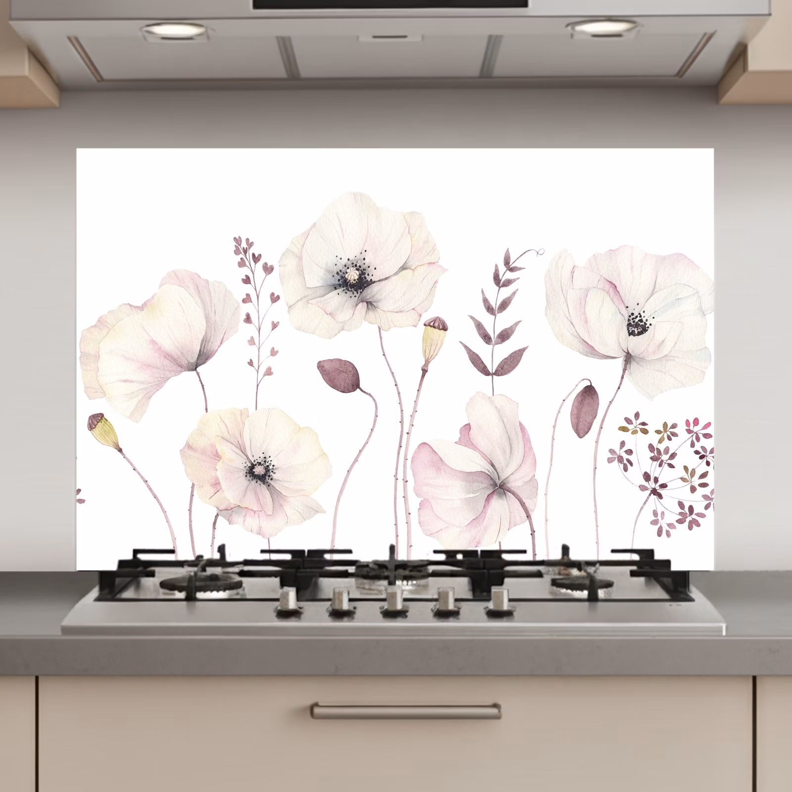 Spatscherm keuken - Bloemen - Pastel - Planten - Wit — 1