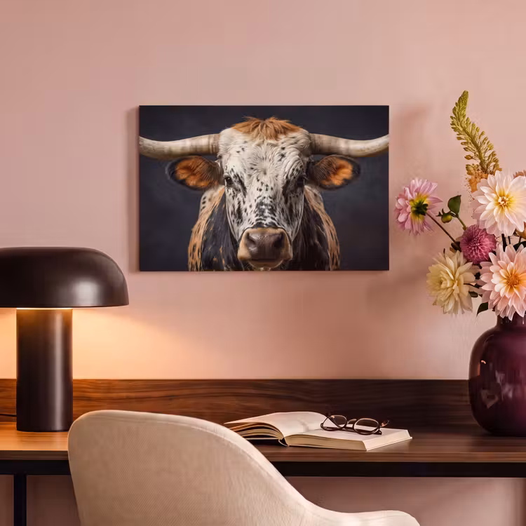 Canvas schilderij - Stier - Kleurrijk - Hoorns — 4