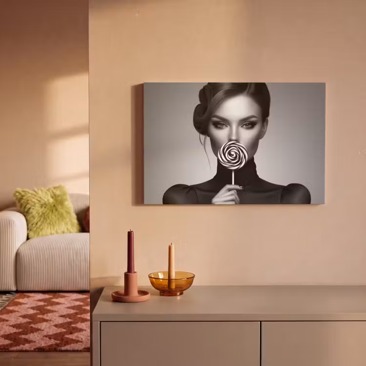 Canvas schilderij - Vrouw - Lolly - Zwart — 2