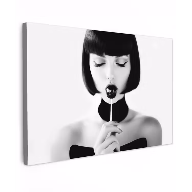 Canvas schilderij - Vrouw - Lolly - Zwart - Wit — 1