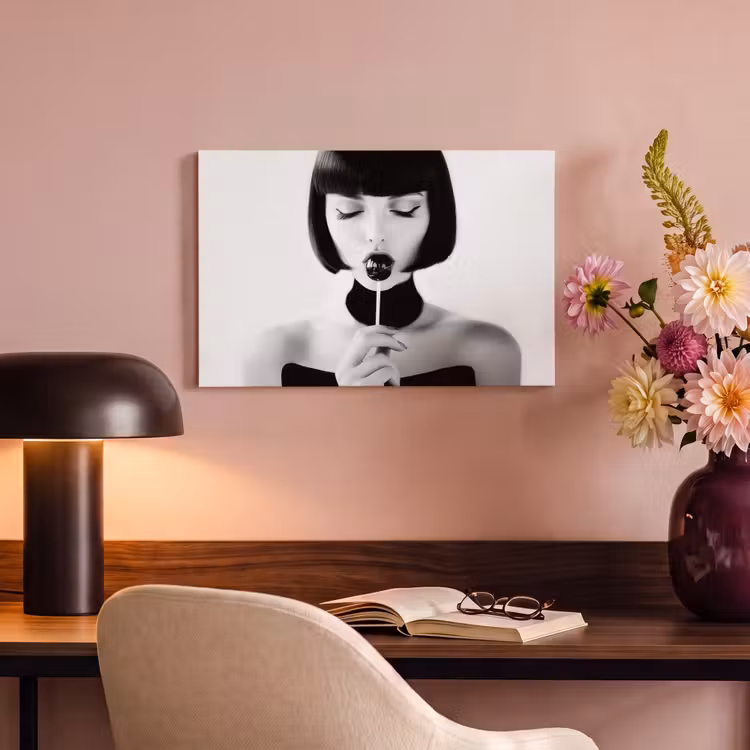 Canvas schilderij - Vrouw - Lolly - Zwart - Wit — 4