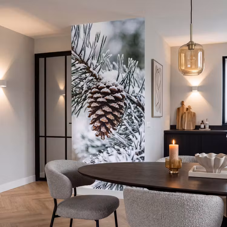 Behang - Dennenappel - Tak - Sneeuw - Winter - Sfeervol — 5