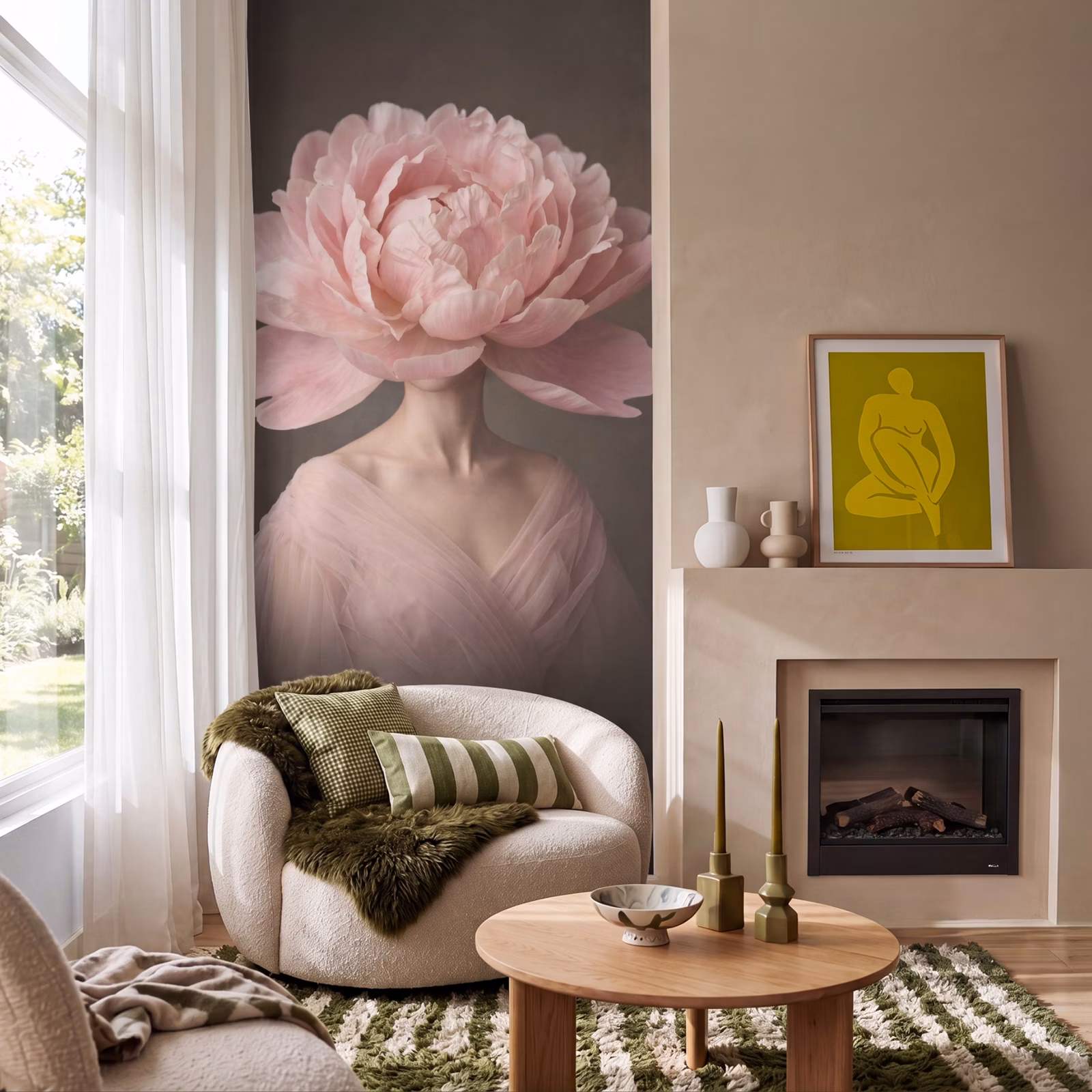 Behang - Gezicht - Roos - Roze — 1