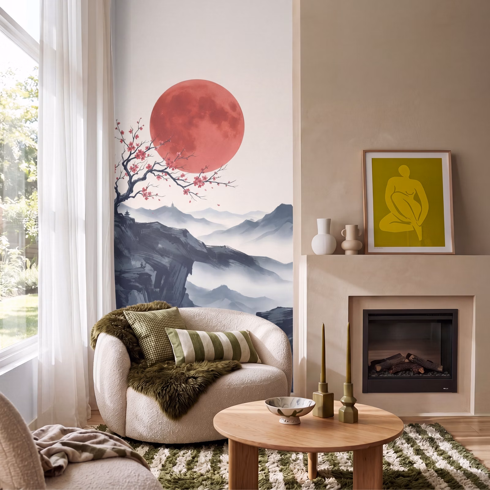 Behang - Kersenbloesem - Oosters - Rood — 1