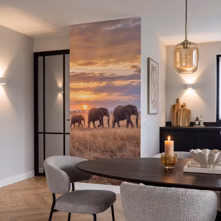 Behang - Olifanten - Savanne - Zonsondergang - Afrika - Warm — 5
