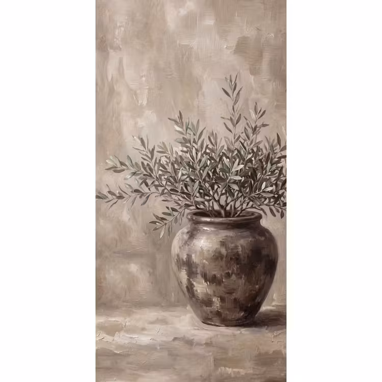 Behang - Olijfplant - Aardenpot - Abstract - Beige — 2