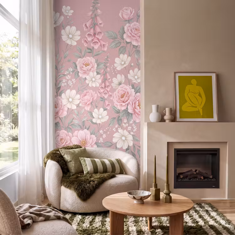 Behang - Pioenrozen - Vingerhoedskruid - Pink — 1