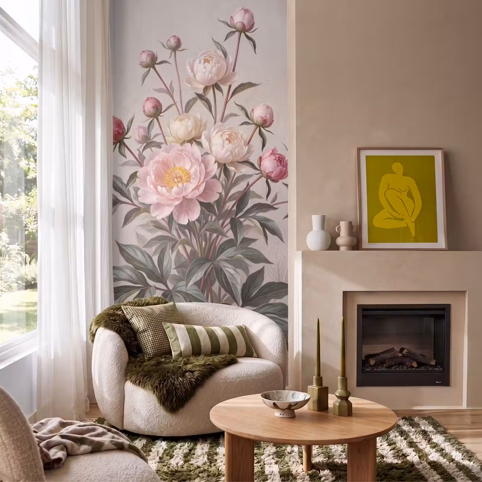 Behang - Pioenrozen - Boeket - Roze — 1
