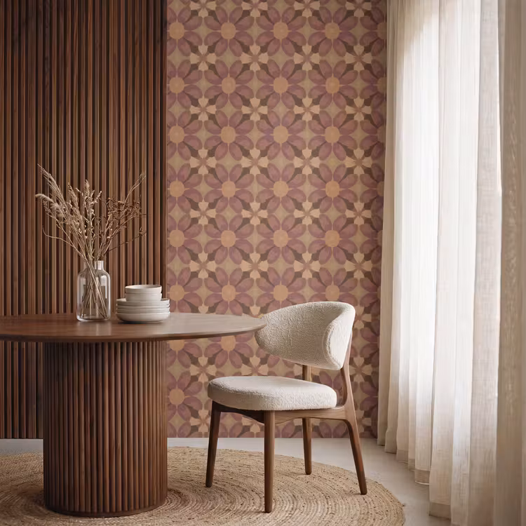 Behang - Retro - Bloemen - Bruin — 4