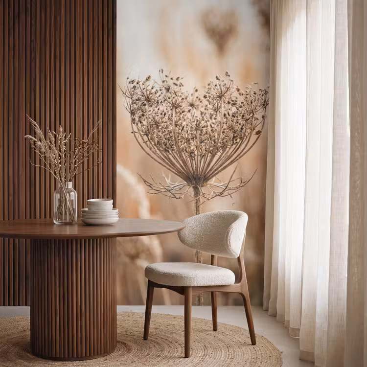 Behang - Schermbloem - Droogbloem - Winter - Beige - Minimalistisch — 4