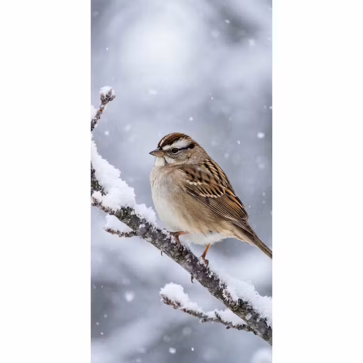 Behang - Vogel - Tak - Sneeuw - Winter — 2