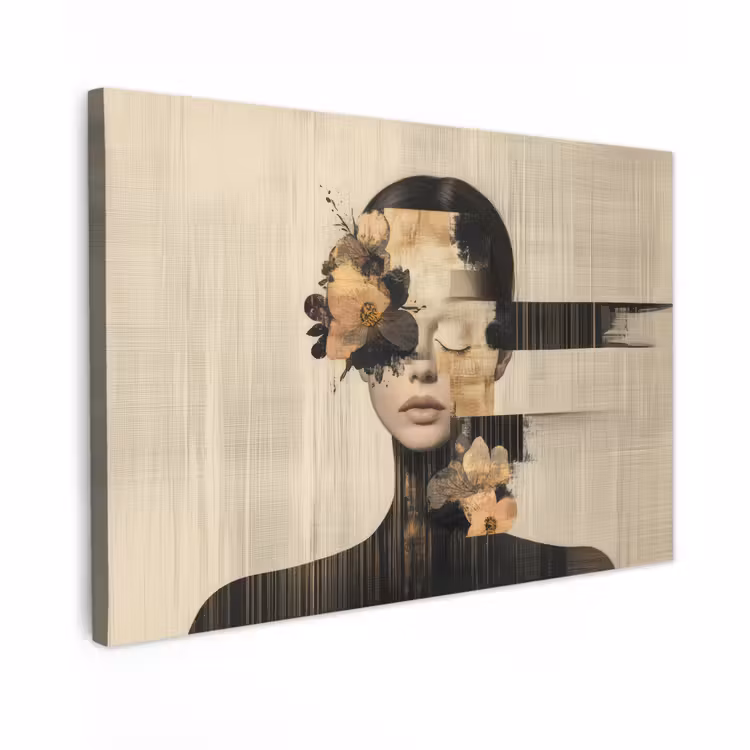 Canvas schilderij - Gezicht - Bloemen - Zwart - Vrouw — 1