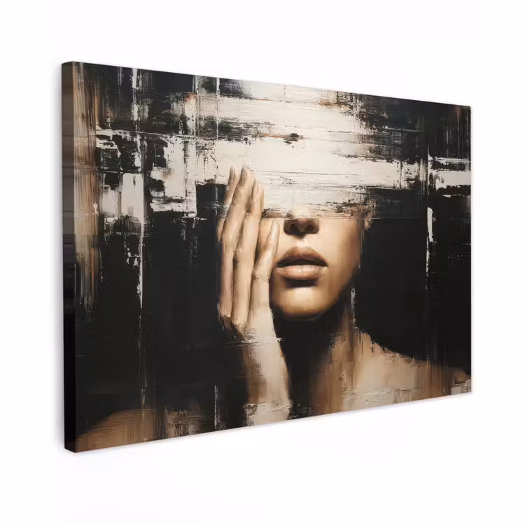 Canvas schilderij - Hand - Gezicht - Strepen - Abstract — 1