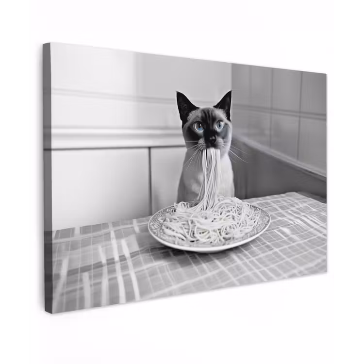 Canvas schilderij - Kat - Siamees - Zwart Wit - Schattig - Dieren — 1