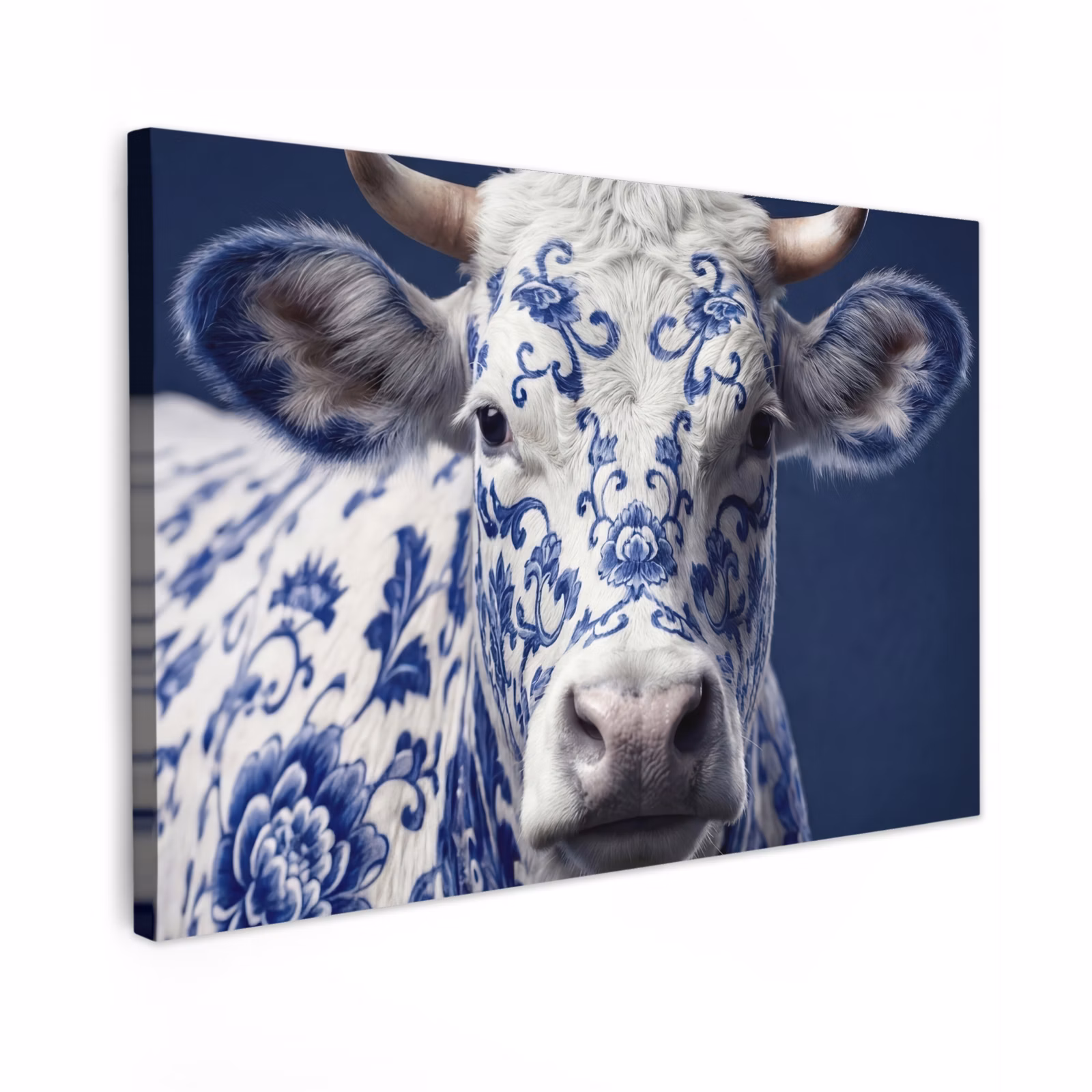 Canvas schilderij - Koe - Delfts - Blauw - Artistiek — 1