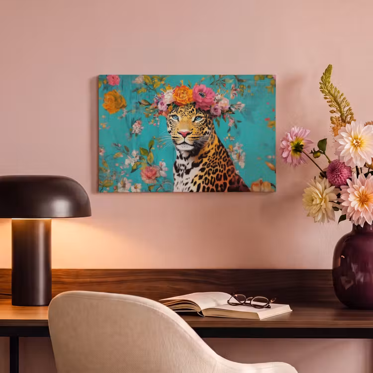 Canvas schilderij - Luipaard - Bloemen - Kroon — 4