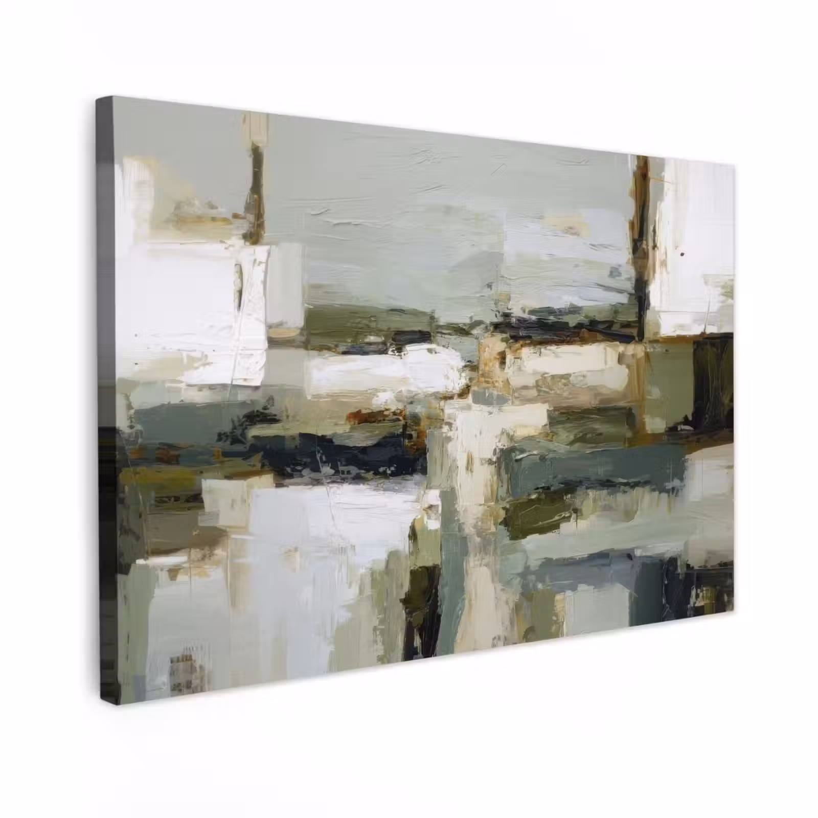 Canvas schilderij - Penseelstreken - Groen - Abstract - Japandi — 1