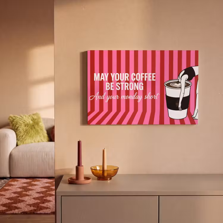 Canvas schilderij - Roze - Strepen - Koffie - Maandag — 2