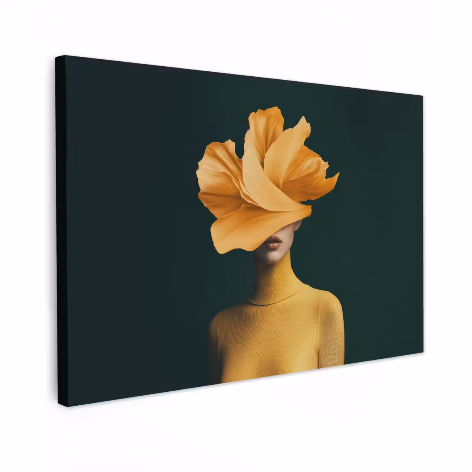 Canvas schilderij - Vrouw - Hoed - Geel — 1