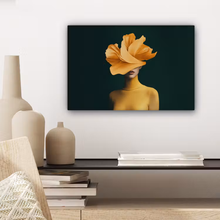 Canvas schilderij - Vrouw - Hoed - Geel — 5