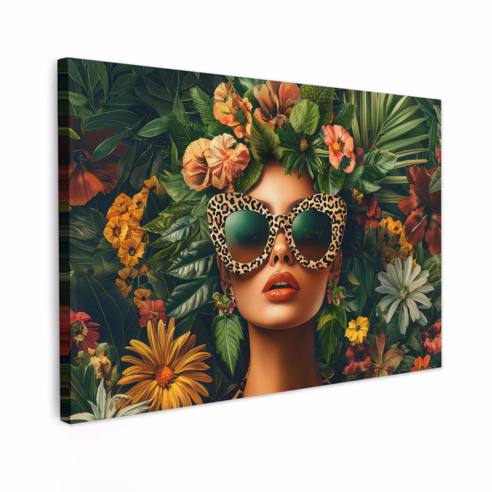 Canvas schilderij - Vrouw - Panterprint - Jungle - Natuur - Luxe — 1