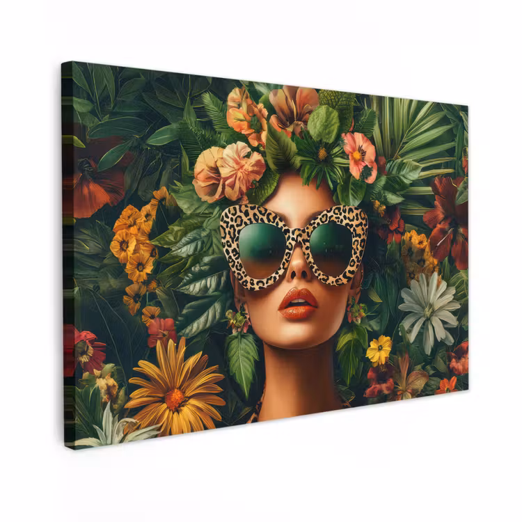 Canvas schilderij - Vrouw - Panterprint - Jungle - Natuur - Luxe — 1