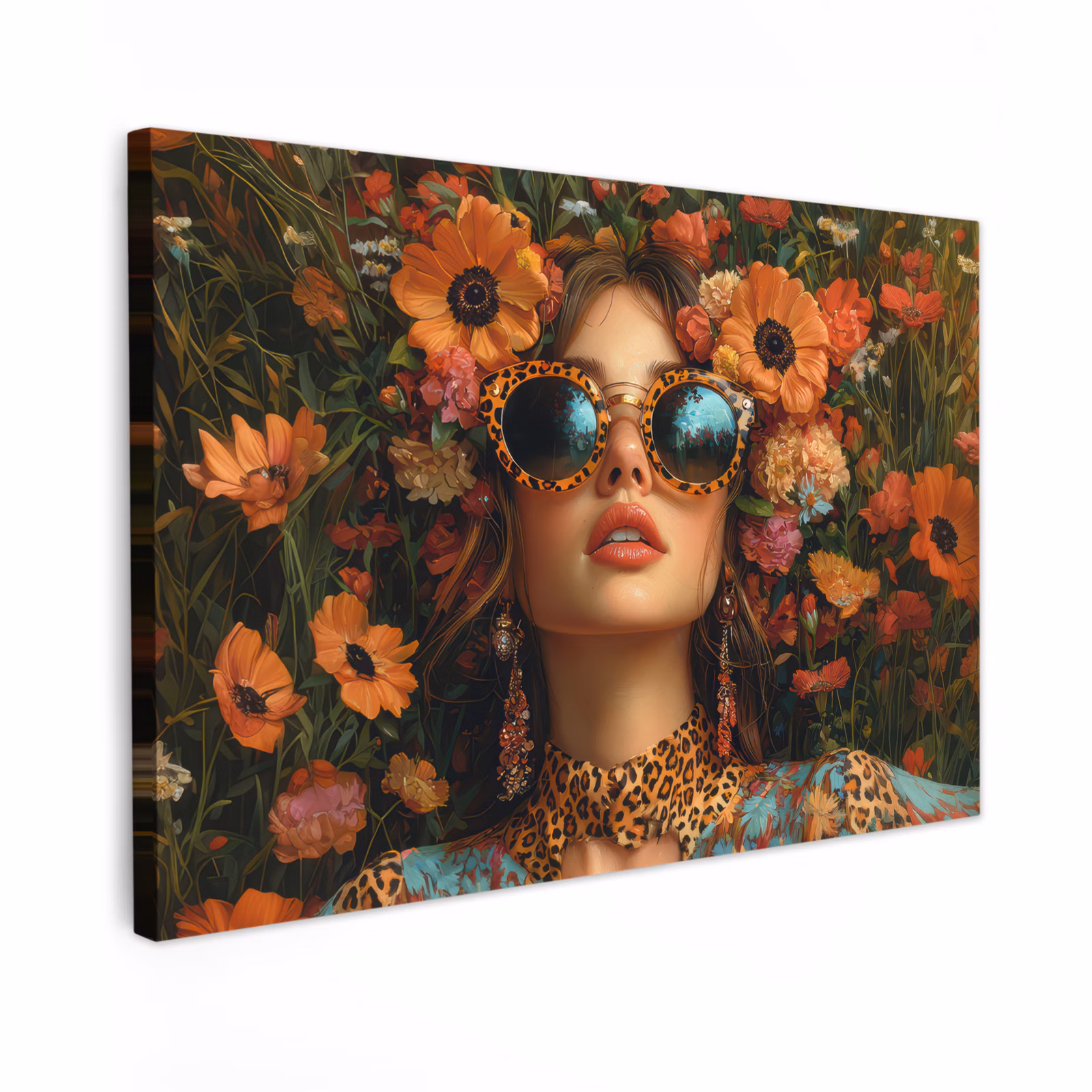 Canvas schilderij - Vrouwen - Bloemen - Modern - Bril - Abstract — 1
