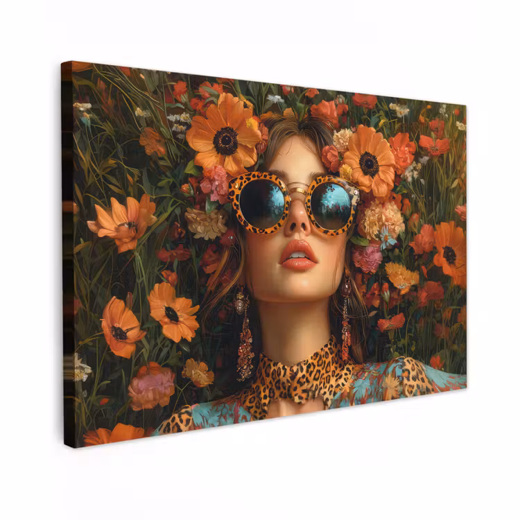 Canvas schilderij - Vrouwen - Bloemen - Modern - Bril - Abstract — 1