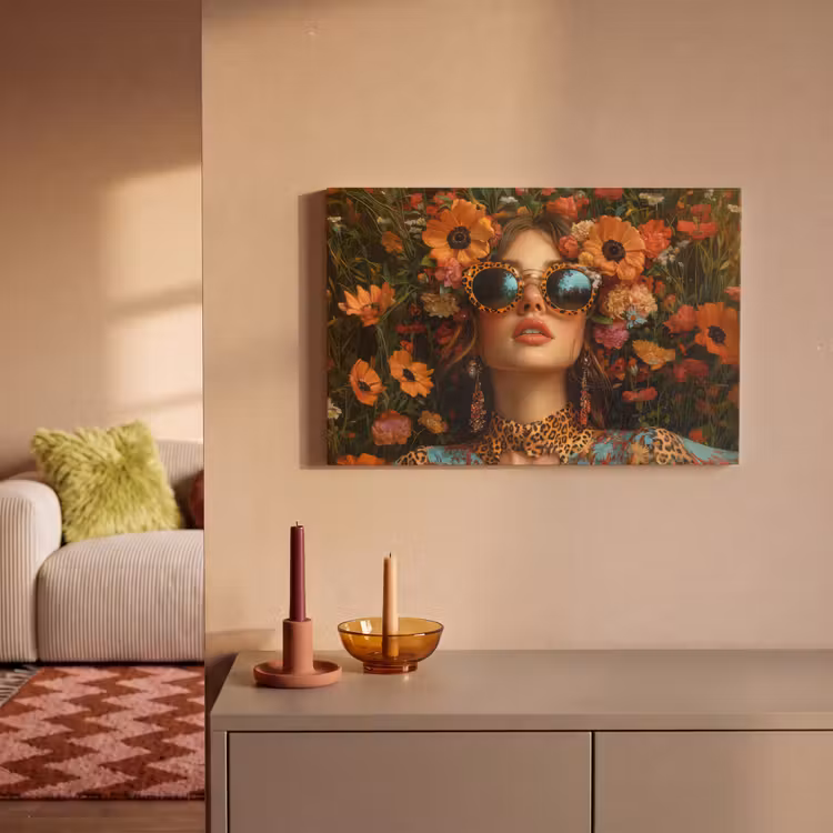 Canvas schilderij - Vrouwen - Bloemen - Modern - Bril - Abstract — 2