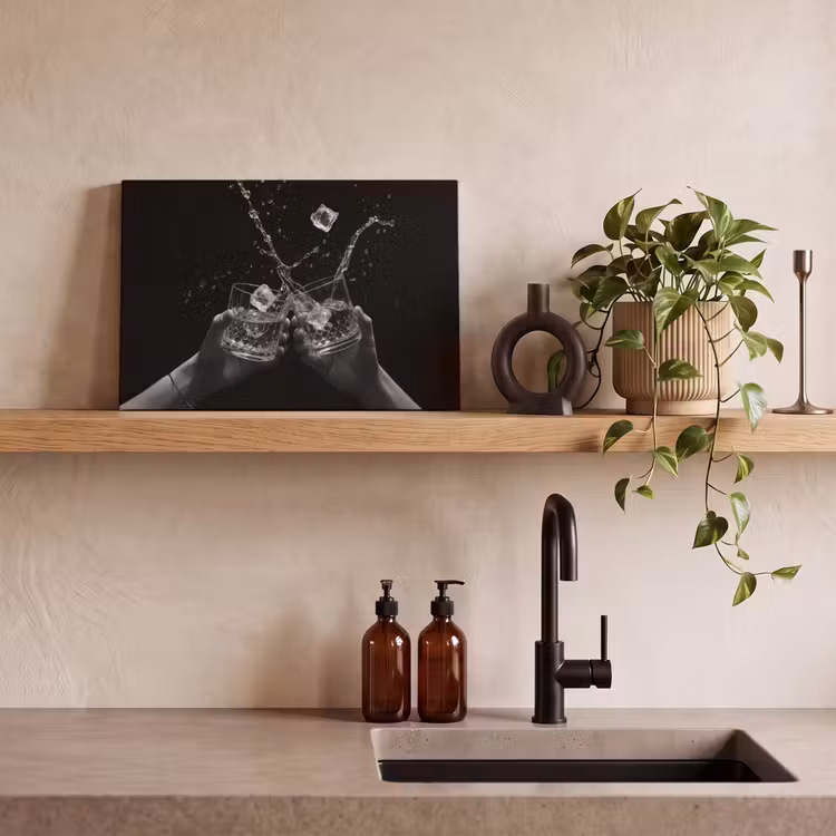 Canvas schilderij - Whiskyglazen - Ijs - Spetters - Zwart — 3
