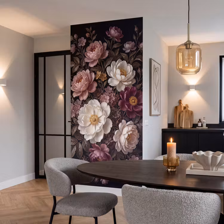 Behang - Bloemen - Boeket - Klassiek - Donker - Rood — 5