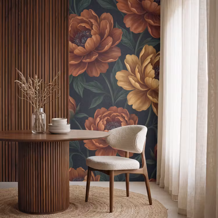 Behang - Bloemen - Bladeren - Natuur - Modern - Oranje — 4