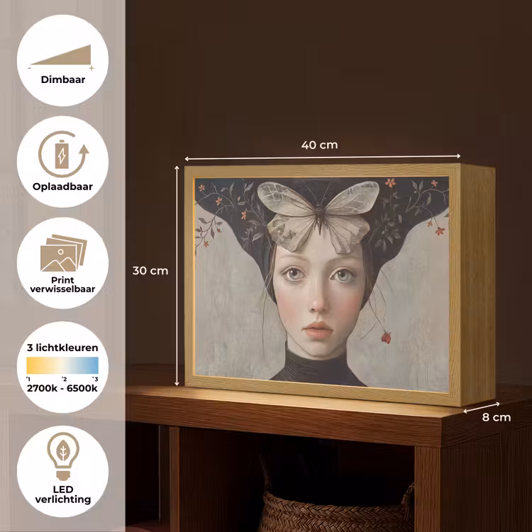 Lightbox - Wandlamp - Woman - Butterfly - Art - Classic - Muted — 10