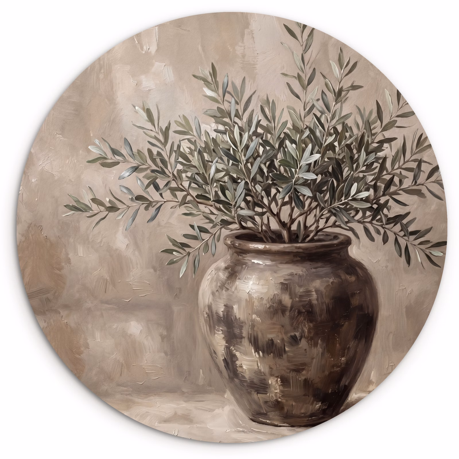 Muurcirkel - Olijfplant - Aardenpot - Abstract - Beige — 1