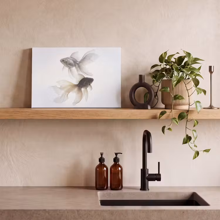 Canvas schilderij - Goudvissen - Modern - Wit — 3