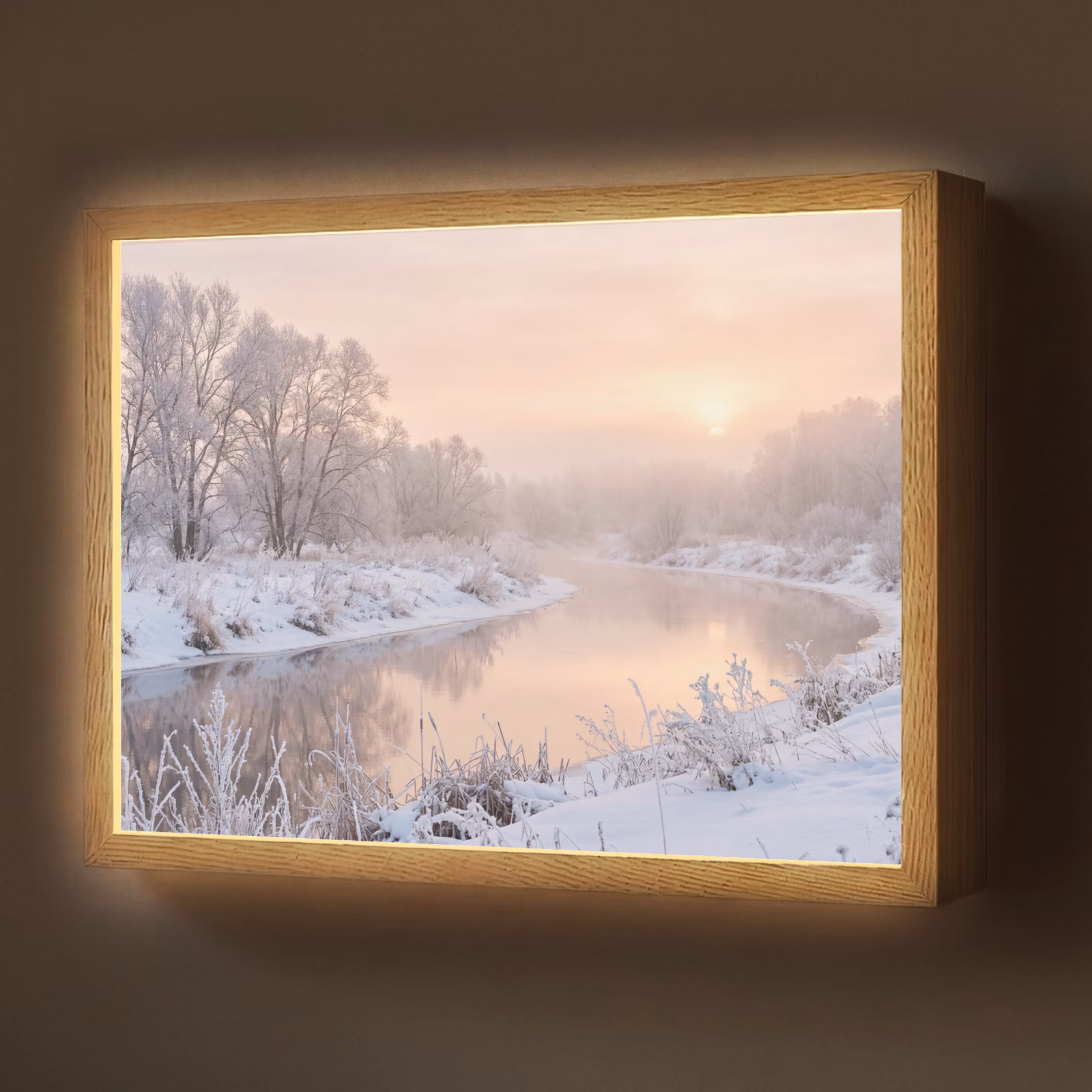 Lightbox - Wandlamp - Rivier - Winter - Landschap - Sneeuw - Zonsopgang — 1