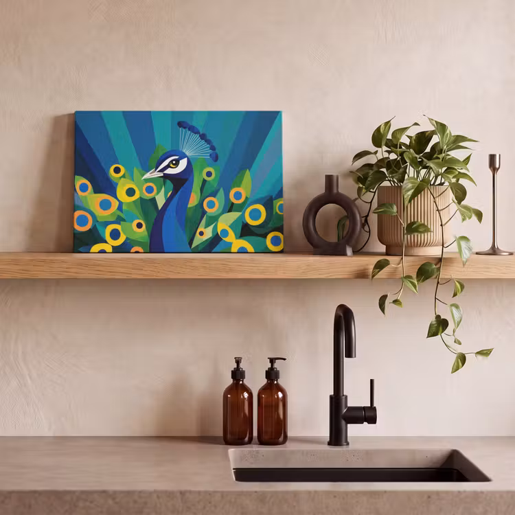 Canvas schilderij - Pauw - Cirkels - Blauw — 3