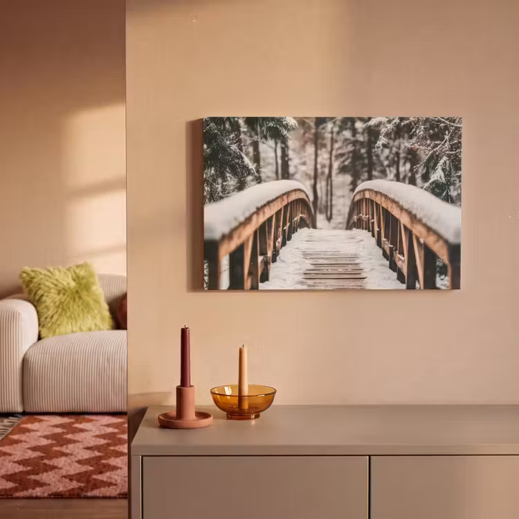 Canvas schilderij - Brug - Winterlandschap - Bos - Natuur - Sneeuw — 2