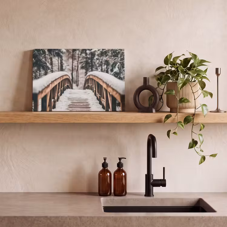 Canvas schilderij - Brug - Winterlandschap - Bos - Natuur - Sneeuw — 3