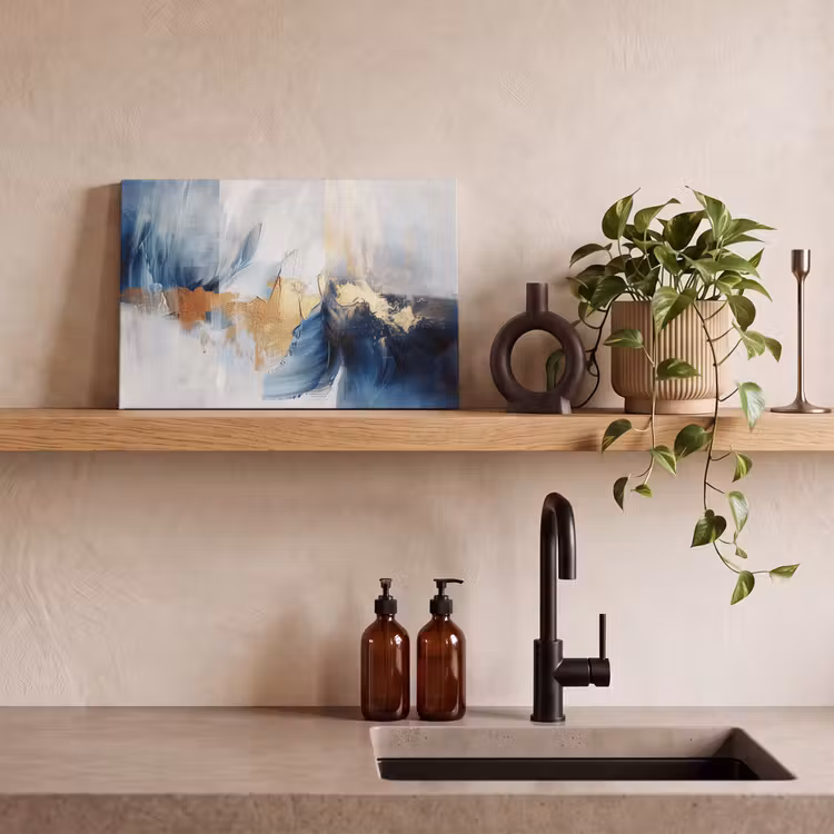 Canvas schilderij - Goud - Blauw - Watercolor - Kunst - Modern — 3