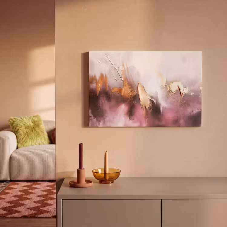 Canvas schilderij - Watercolor - Goud - Roze - Abstract - Kunst — 2