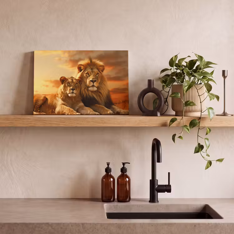 Canvas schilderij - Leeuwen - Zonsondergang - Afrika - Savanne - Dieren — 3