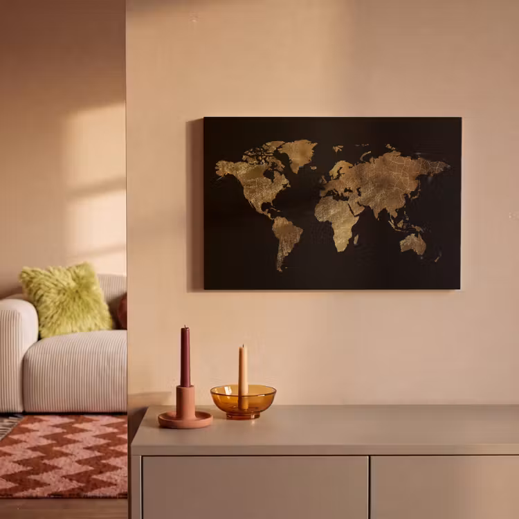 Canvas schilderij - Wereldkaart - Goud - Luxe - Aarde - Zwart — 2