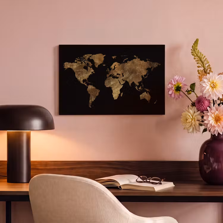 Canvas schilderij - Wereldkaart - Goud - Luxe - Aarde - Zwart — 4